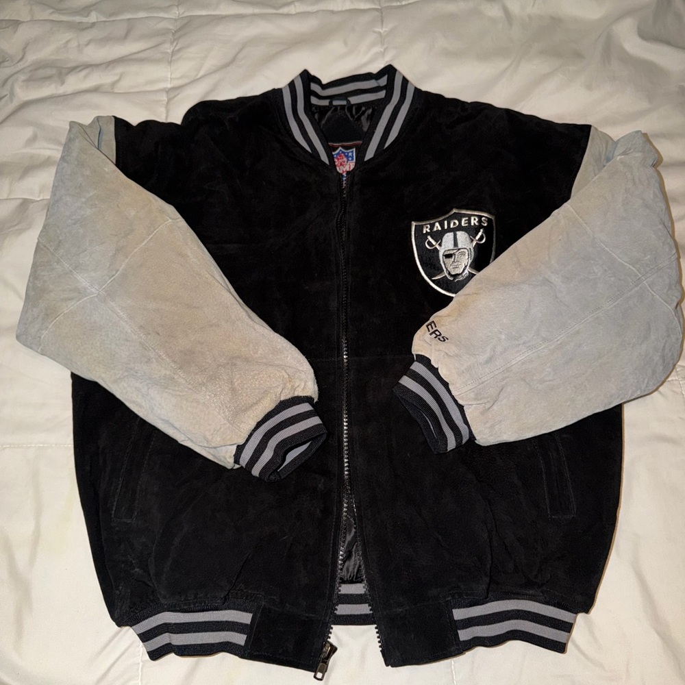 Vintage Raiders Black & Gray Suede Varsity Jacket